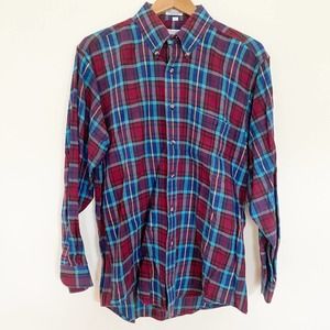 VTG 80s Stanley Blacker Flannel Cotton Plaid Made in USA Rugged Shirt